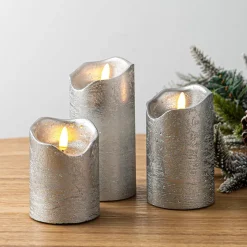 Harman One Touch LED Pillar Candle - Set of 3 (Silver)