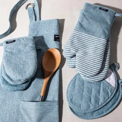 Harman Pantry Chambray Cotton Oven Mitt - Set of 2 (Blue)