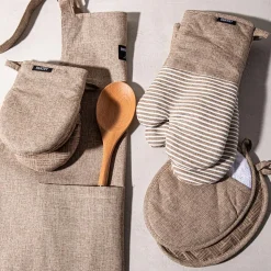 Harman Pantry Chambray Cotton Oven Mitt - Set of 2 (Tan)