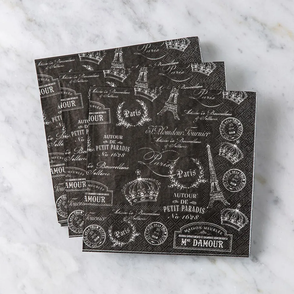 Harman 3-Ply 'Paris Passport' Paper Napkin - 20pc (Black)