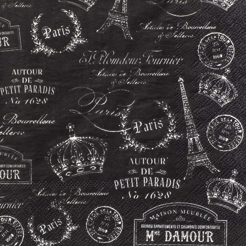Harman 3-Ply 'Paris Passport' Paper Napkin - 20pc (Black)