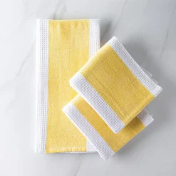 Harman Premium Quality 'Blocks' Kitchen Towel - Set of 3 (Yellow)