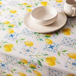 Harman Printed 'Lemon Tile' Linen Tablecloth 60x120"