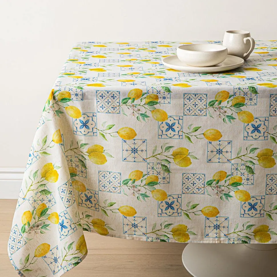 Harman Printed 'Lemon Tile' Linen Tablecloth 60x90"