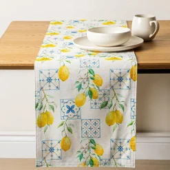 Harman Printed 'Lemon Tile' Linen Table Runner