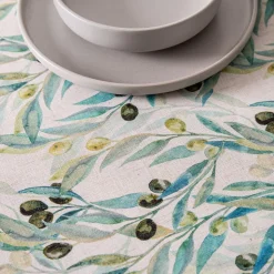 Harman Printed 'Mixed Olive' Linen Tablecloth (60x120")