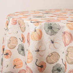 Harman Printed 'Pumpkin' Linen Tablecloth 70" Dia. (Natural)