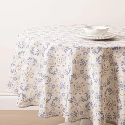 Harman Printed 'Spring Tile' Linen Tablecloth 70" dia.