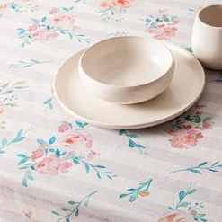 Harman Printed 'Stripe Floral' Linen Tablecloth 60x120"
