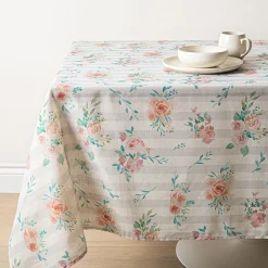 Harman Printed 'Stripe Floral' Linen Tablecloth 60x90"