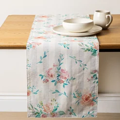 Harman Printed 'Stripe Floral' Linen Table Runner