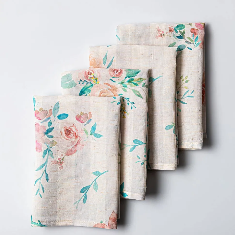Harman Printed 'Stripe Floral' Linen Napkin - Set of 4