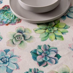 Harman Printed 'Succulent' Linen Tablecloth (70" dia.)