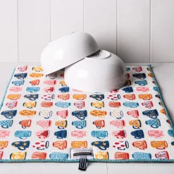 Harman Printed 'Tea Cups' Microfibre Dish Drying Mat