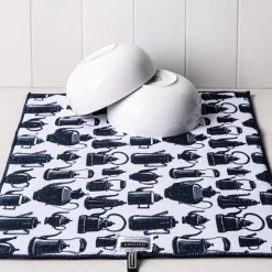 Harman Printed 'Tea Pots' Microfibre Dish Drying Mat (Navy)
