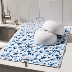 Harman Printed 'Watercolour Floral' Microfibre Dish Drying Mat (Blue)