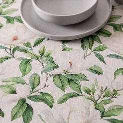 Harman Printed 'White Blossom' Linen Tablecloth (70" dia.)
