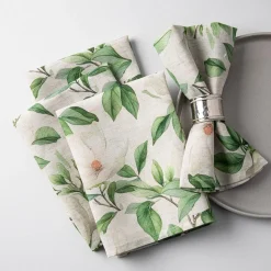 Harman Printed 'White Blossom' Linen Napkin - Set of 4 (Natural)