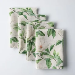 Harman Printed 'White Blossom' Linen Napkin - Set of 4 (Natural)