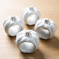 Harman Pumpkin Ceramic Napkin Ring - Set of 4 (White)