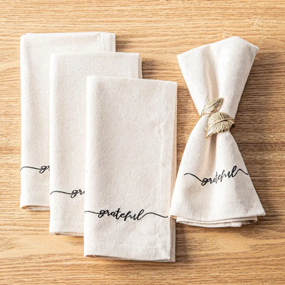 Harman Script 'Grateful' Cotton Napkin - Set of 4 (White)