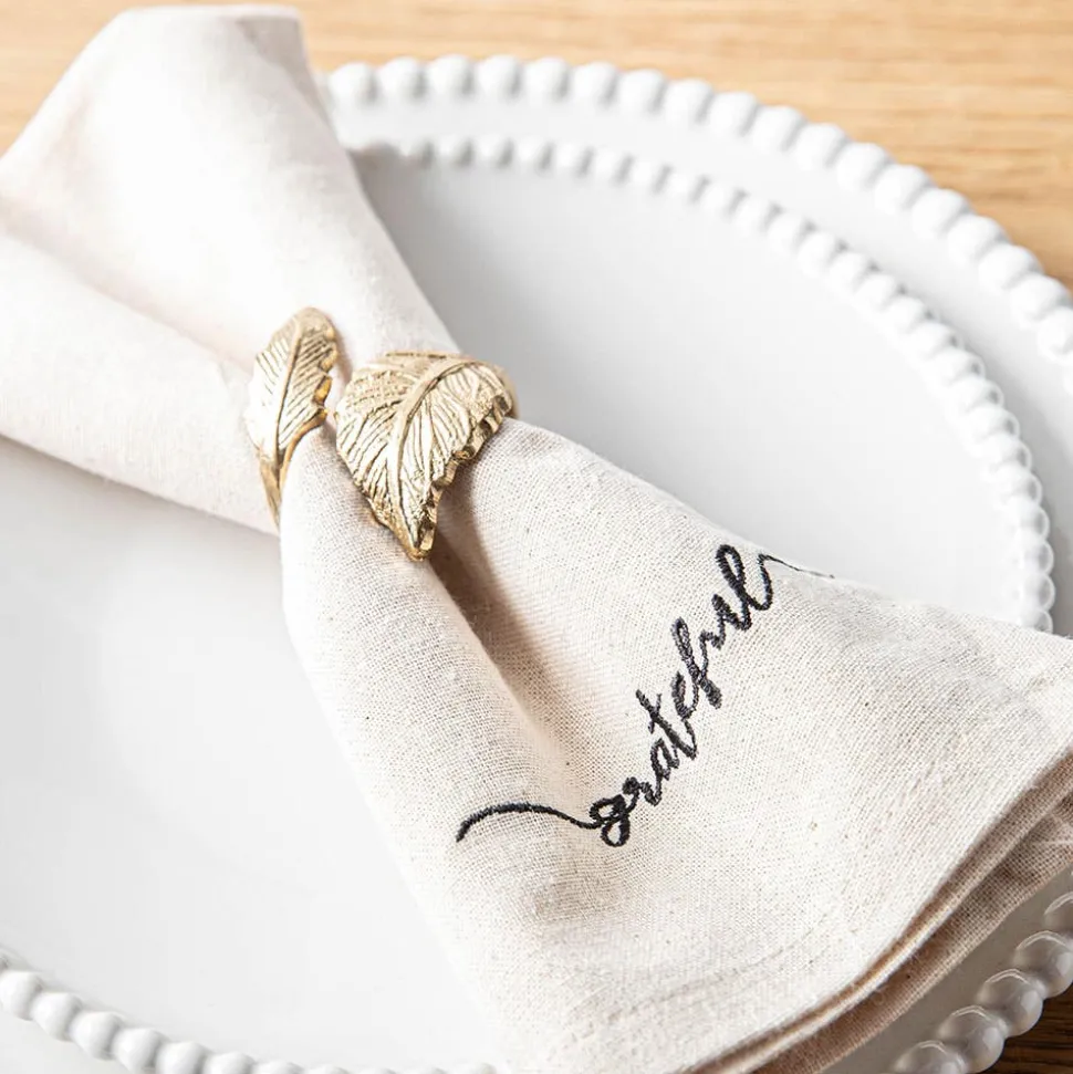 Harman Script 'Grateful' Cotton Napkin - Set of 4 (White)