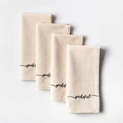 Harman Script 'Grateful' Cotton Napkin - Set of 4 (White)