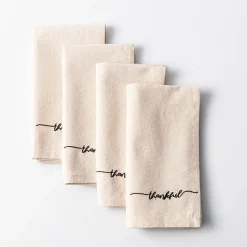 Harman Script 'Thankful' Cotton Napkin - Set of 4 (White)