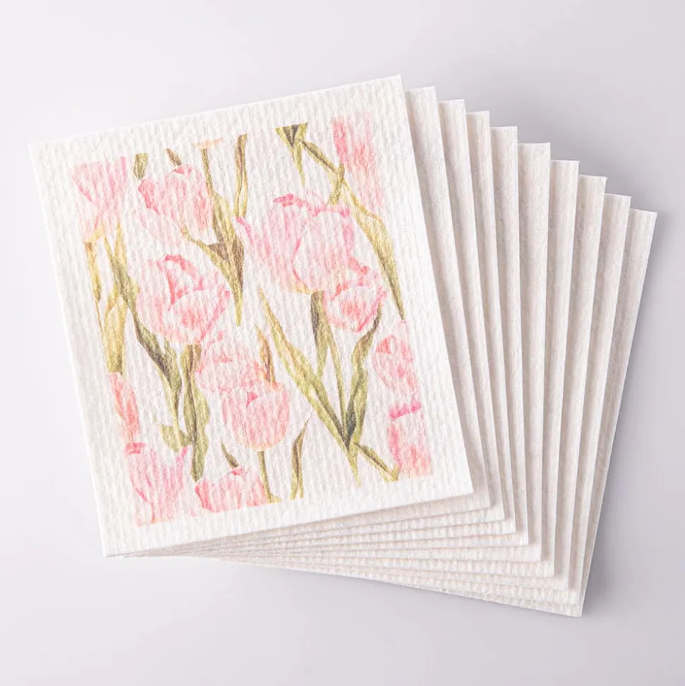 Harman Sponge 'Pink Tulip' Reusable Sponge Cloth - Set of 10