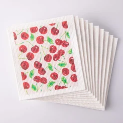 Harman 'Water Colour Cherries' Reusable Sponge Cloth - Set of 10