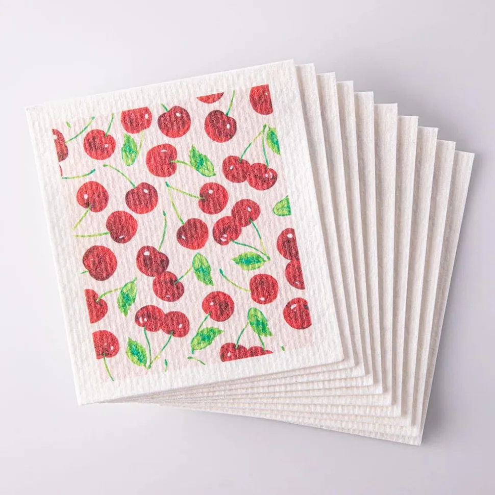 Harman 'Water Colour Cherries' Reusable Sponge Cloth - Set of 10