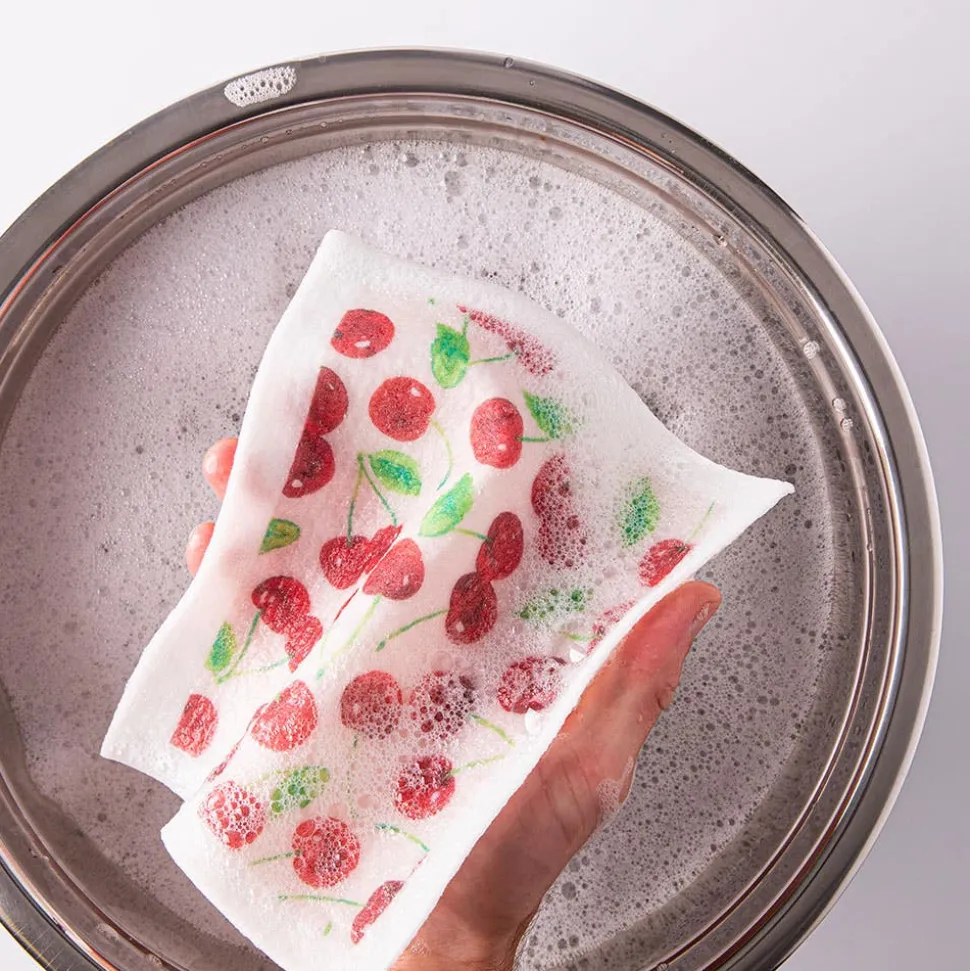 Harman 'Water Colour Cherries' Reusable Sponge Cloth - Set of 10
