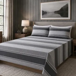 Hotel & Home 'Grey Striped' Microfiber Sheet 4pc Queen