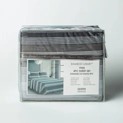 Hotel & Home 'Grey Striped' Microfiber Sheet 4pc Queen
