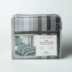 Hotel & Home 'Grey Striped' Microfiber Duvet Cover 3pc King