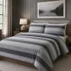 Hotel & Home 'Grey Striped' Microfiber Duvet Cover 3pc Double/Queen