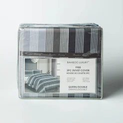Hotel & Home 'Grey Striped' Microfiber Duvet Cover 3pc Double/Queen