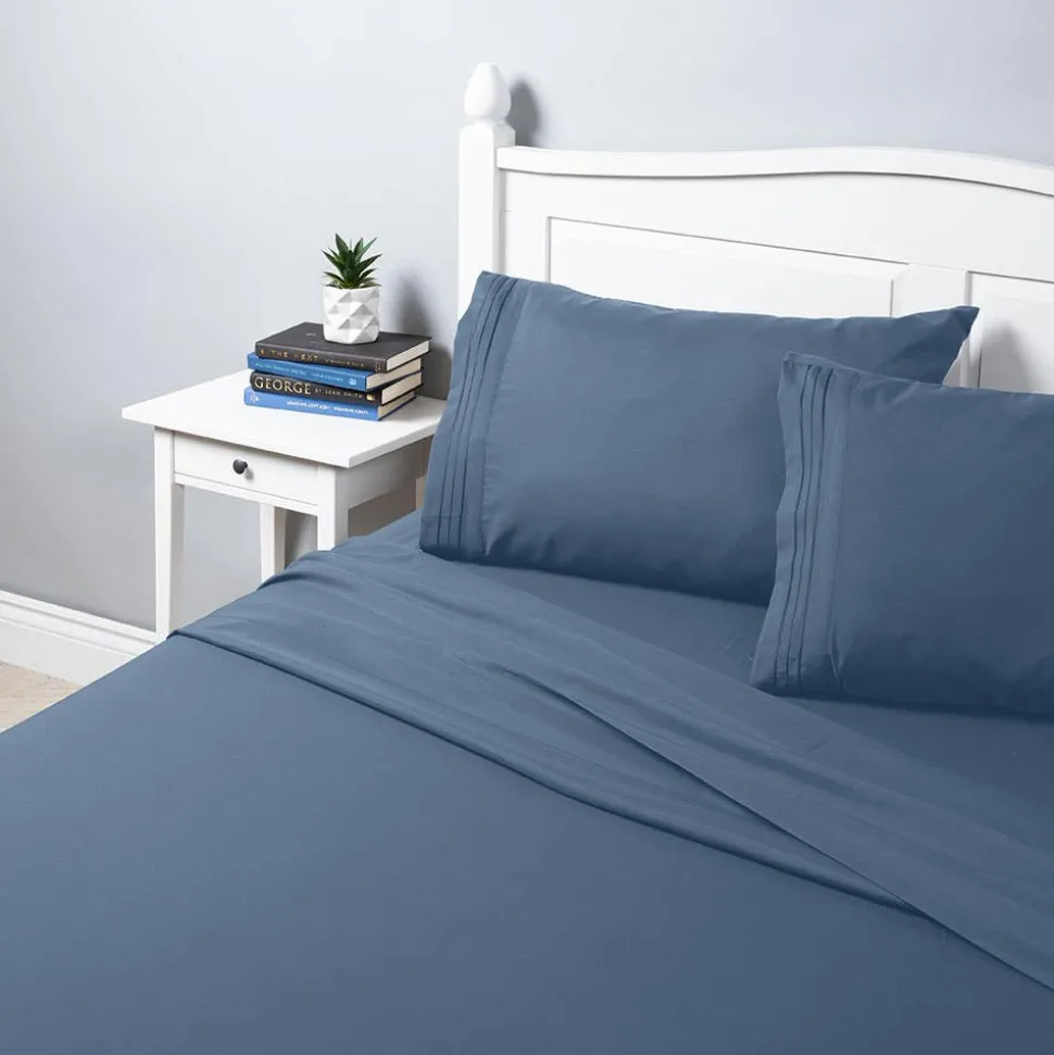 Hotel & Home Ultra-Soft Microfiber Queen Sheet Set of 4 (Captain Blue)