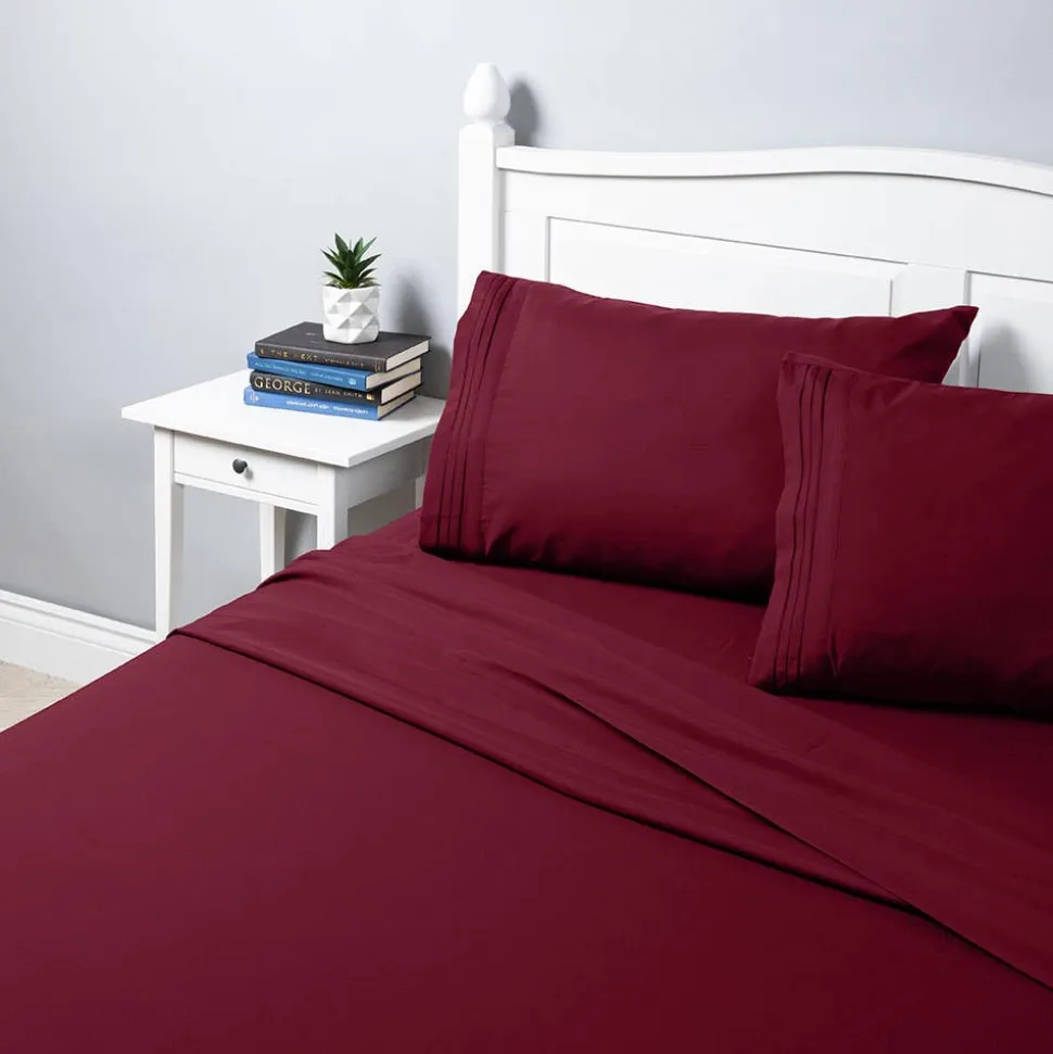 Hotel & Home Ultra-Soft Microfiber King Sheet - Set of 4 (Burgundy)
