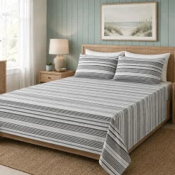 Hotel & Home 'White Striped' Microfiber Sheet 4pc Queen
