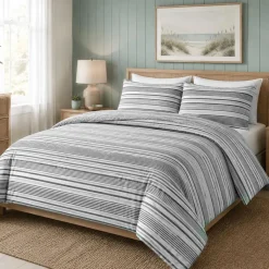 Hotel & Home 'White Striped' Microfiber Duvet Cover 3pc King