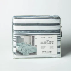 Hotel & Home 'White Striped' Microfiber Duvet Cover 3pc Double/Queen