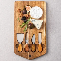 KSP Acacia Cheese Board with Knife - Set of 5 (Acacia/Stainless Steel)