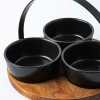 KSP Acacia Tray with Ceramic Bowls - Set of 4 22cm dia. x 15cm (Black)