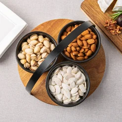 KSP Acacia Tray with Ceramic Bowls - Set of 4 22cm dia. x 15cm (Black)