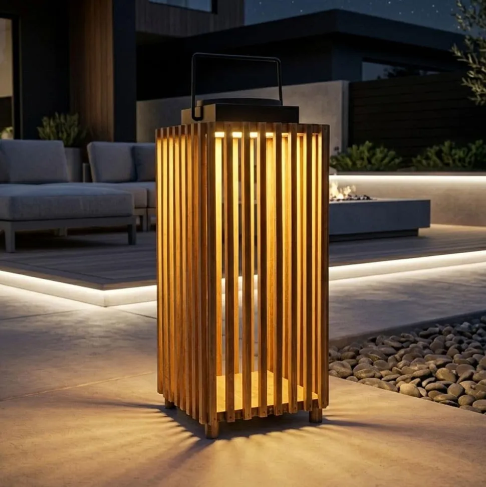 KSP Akari Solar LED Wood Lantern 20 x 20 x 42 cm