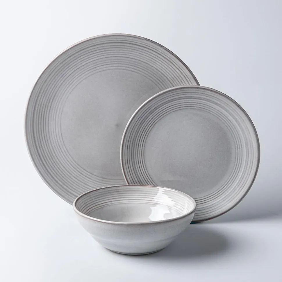 KSP Arcadia Reactive Stoneware Dinnerware - Set of 12 (Grey)