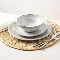 KSP Arcadia Reactive Stoneware Dinnerware - Set of 12 (Grey)