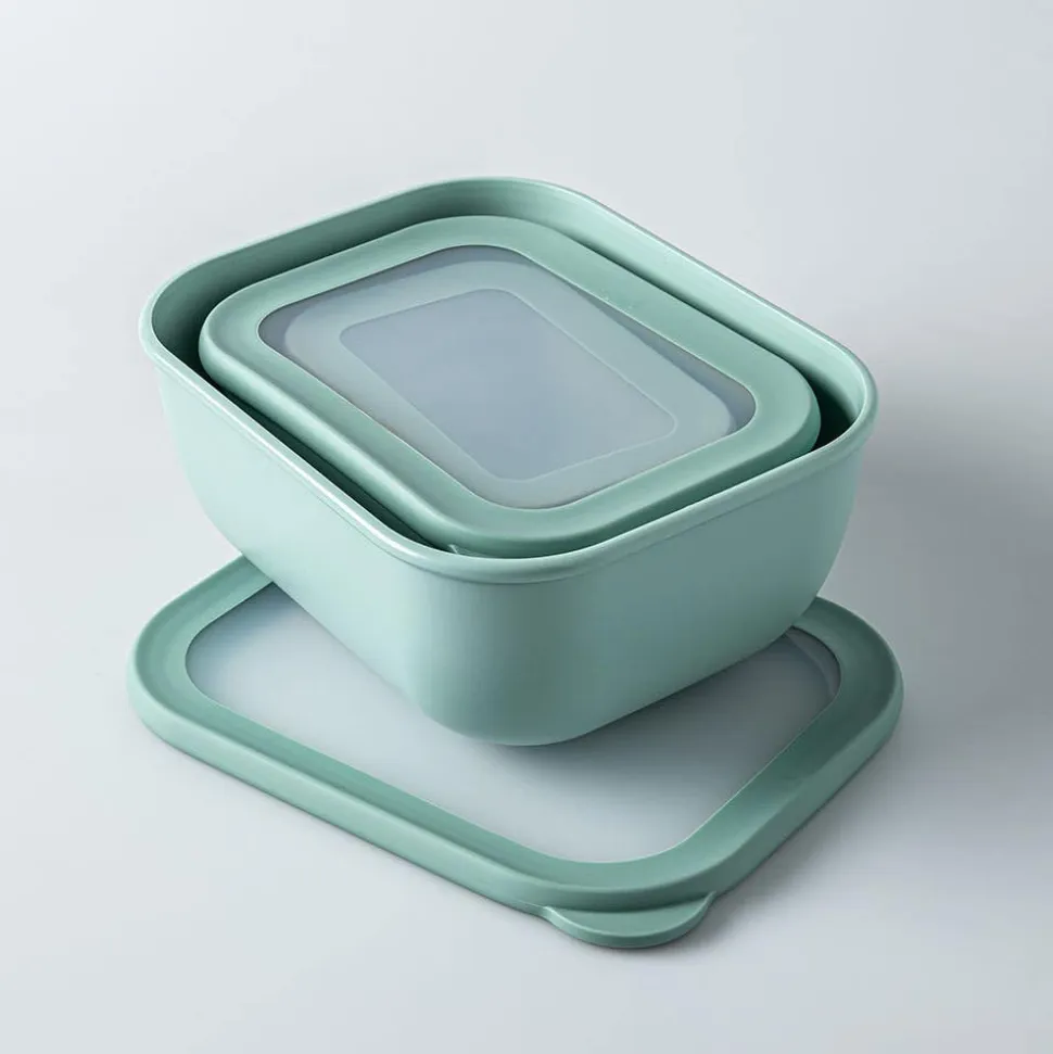 KSP Arco 'Rectangle' Food Storage with Lid - Set of 3 (Green)
