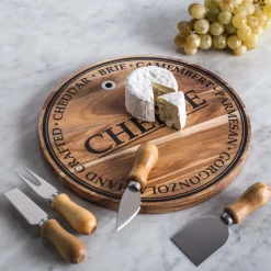 KSP Artisanal Acacia Wood Cheese Board With Knives